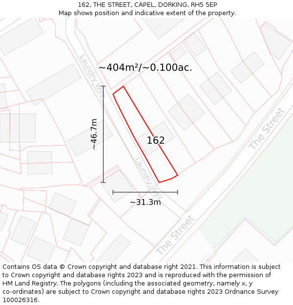 162, THE STREET, CAPEL, DORKING, RH5 5EP: Plot and title map