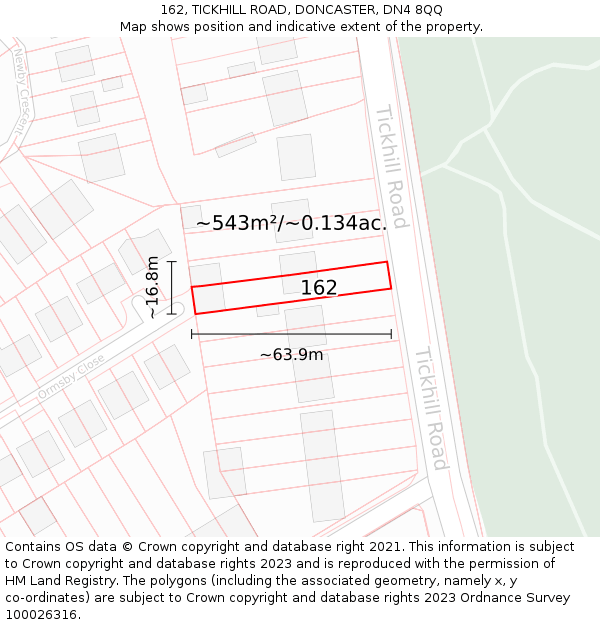 162, TICKHILL ROAD, DONCASTER, DN4 8QQ: Plot and title map