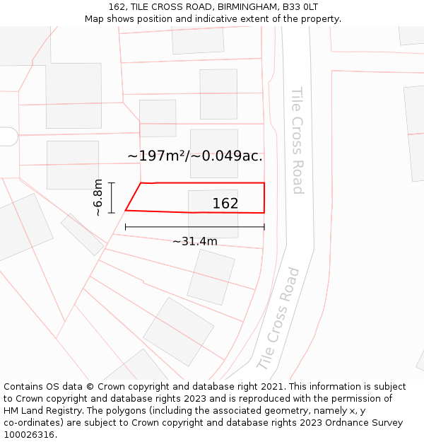 162, TILE CROSS ROAD, BIRMINGHAM, B33 0LT: Plot and title map