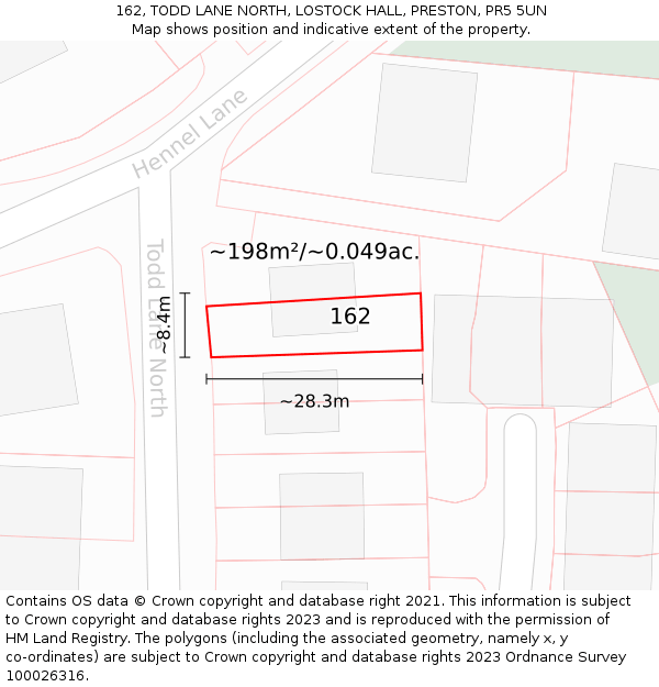 162, TODD LANE NORTH, LOSTOCK HALL, PRESTON, PR5 5UN: Plot and title map