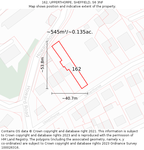 162, UPPERTHORPE, SHEFFIELD, S6 3NF: Plot and title map