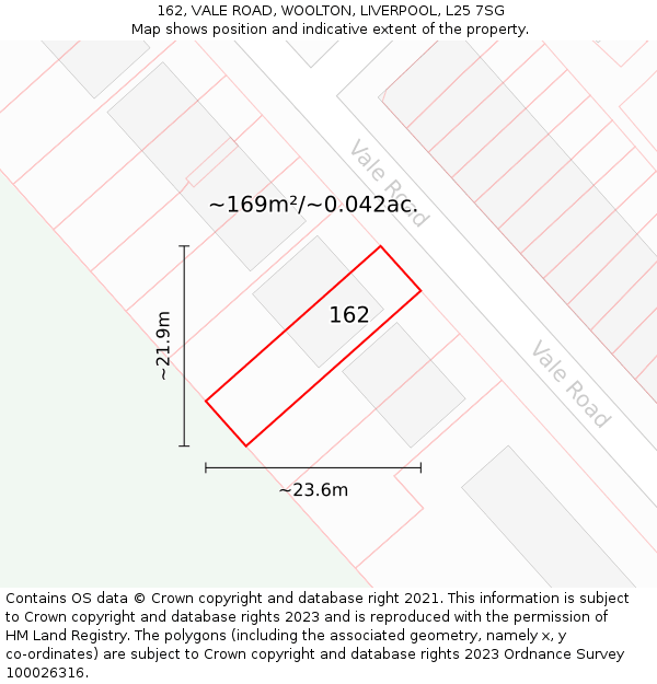 162, VALE ROAD, WOOLTON, LIVERPOOL, L25 7SG: Plot and title map