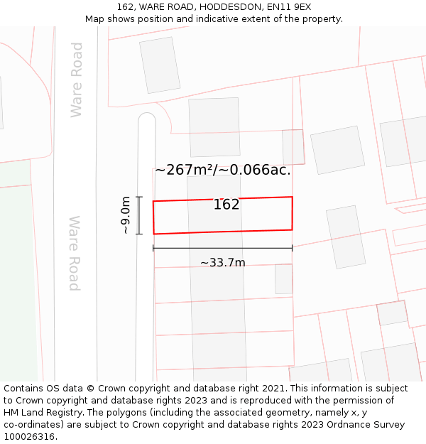162, WARE ROAD, HODDESDON, EN11 9EX: Plot and title map