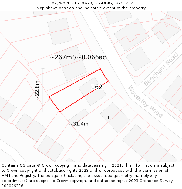 162, WAVERLEY ROAD, READING, RG30 2PZ: Plot and title map