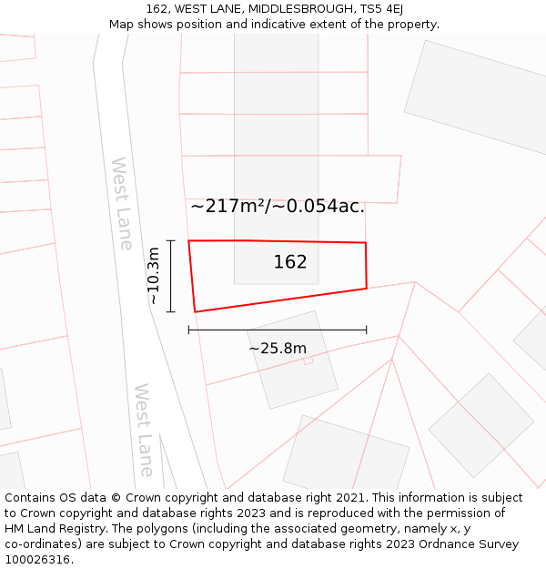 162, WEST LANE, MIDDLESBROUGH, TS5 4EJ: Plot and title map