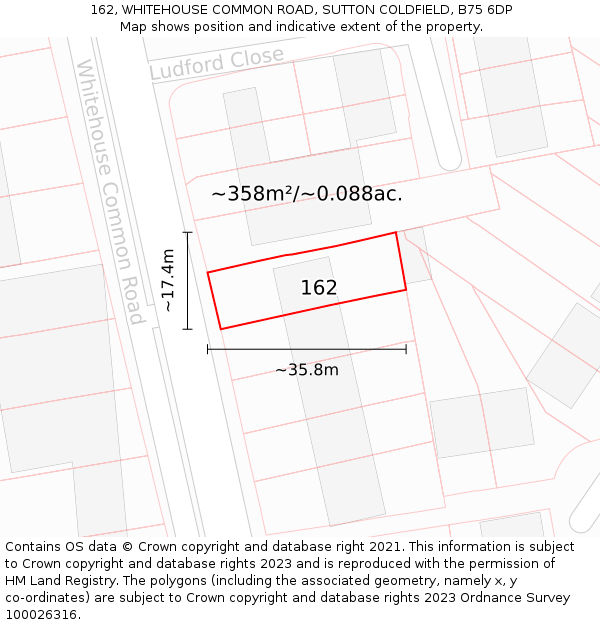162, WHITEHOUSE COMMON ROAD, SUTTON COLDFIELD, B75 6DP: Plot and title map