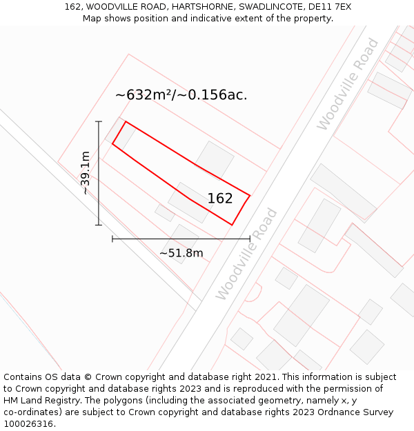 162, WOODVILLE ROAD, HARTSHORNE, SWADLINCOTE, DE11 7EX: Plot and title map