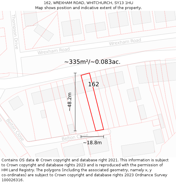 162, WREXHAM ROAD, WHITCHURCH, SY13 1HU: Plot and title map