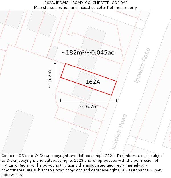 162A, IPSWICH ROAD, COLCHESTER, CO4 0AF: Plot and title map