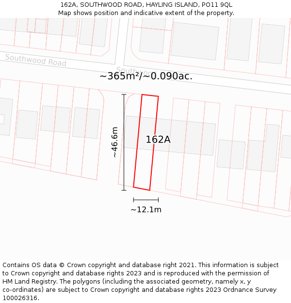 162A, SOUTHWOOD ROAD, HAYLING ISLAND, PO11 9QL: Plot and title map