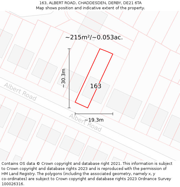 163, ALBERT ROAD, CHADDESDEN, DERBY, DE21 6TA: Plot and title map