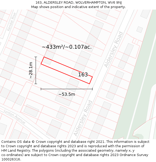163, ALDERSLEY ROAD, WOLVERHAMPTON, WV6 9NJ: Plot and title map