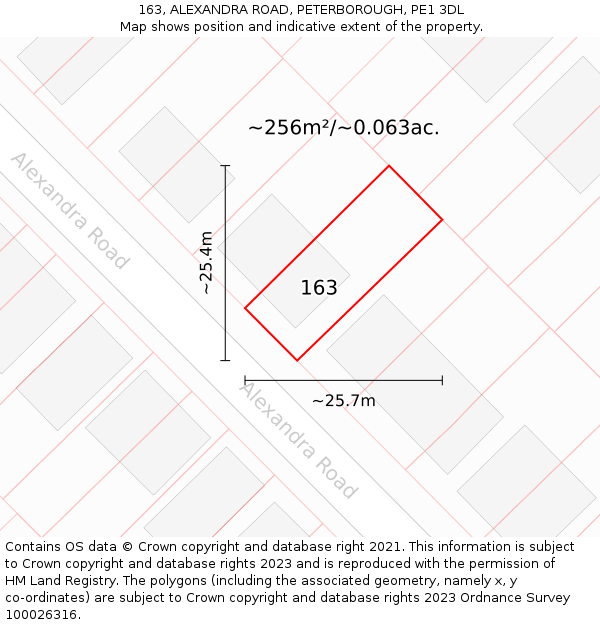 163, ALEXANDRA ROAD, PETERBOROUGH, PE1 3DL: Plot and title map