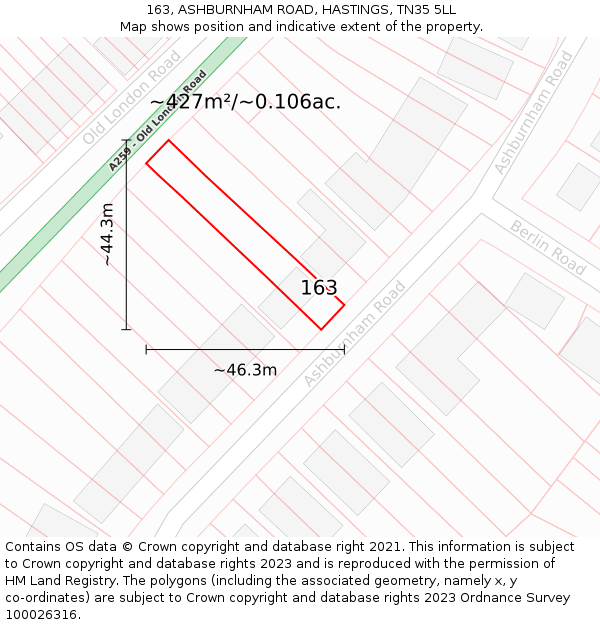 163, ASHBURNHAM ROAD, HASTINGS, TN35 5LL: Plot and title map