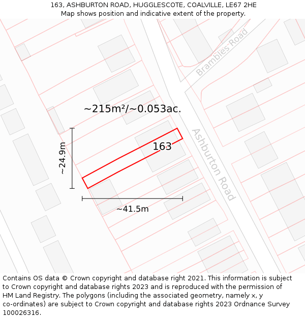 163, ASHBURTON ROAD, HUGGLESCOTE, COALVILLE, LE67 2HE: Plot and title map