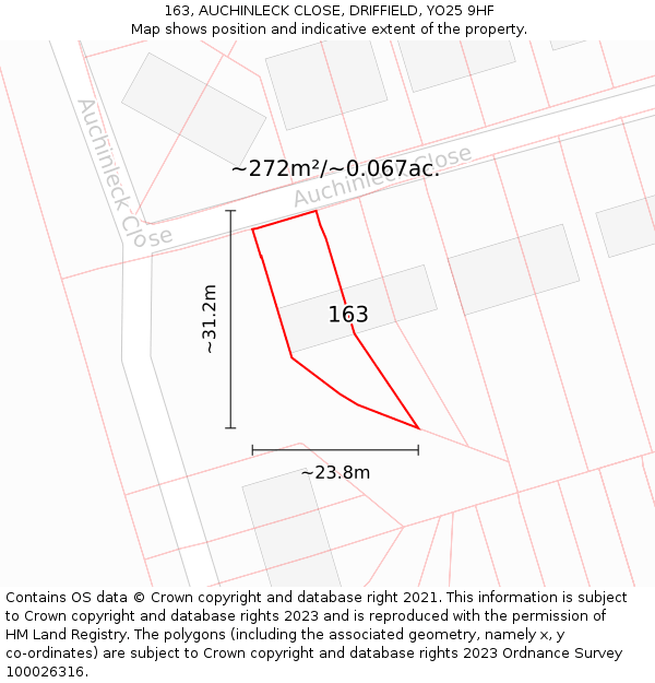 163, AUCHINLECK CLOSE, DRIFFIELD, YO25 9HF: Plot and title map