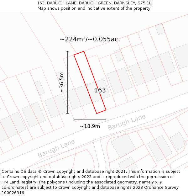 163, BARUGH LANE, BARUGH GREEN, BARNSLEY, S75 1LJ: Plot and title map