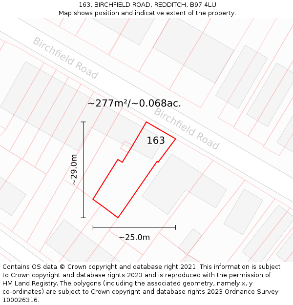 163, BIRCHFIELD ROAD, REDDITCH, B97 4LU: Plot and title map