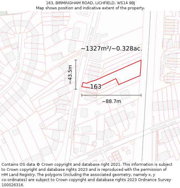 163, BIRMINGHAM ROAD, LICHFIELD, WS14 9BJ: Plot and title map