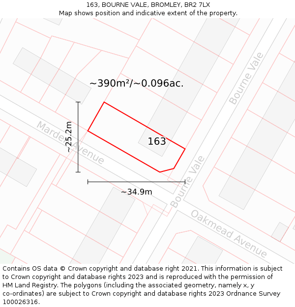 163, BOURNE VALE, BROMLEY, BR2 7LX: Plot and title map