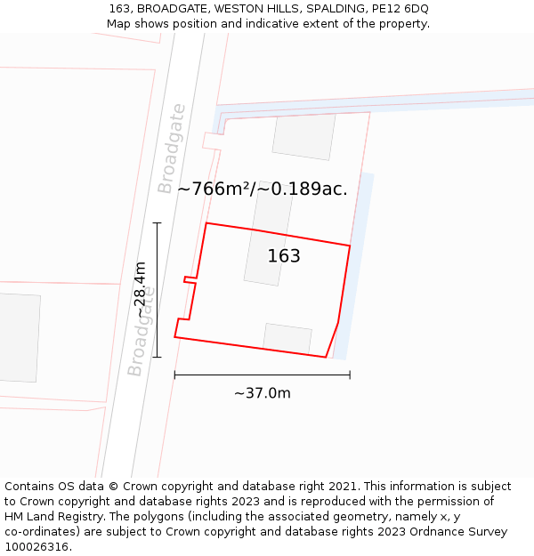 163, BROADGATE, WESTON HILLS, SPALDING, PE12 6DQ: Plot and title map