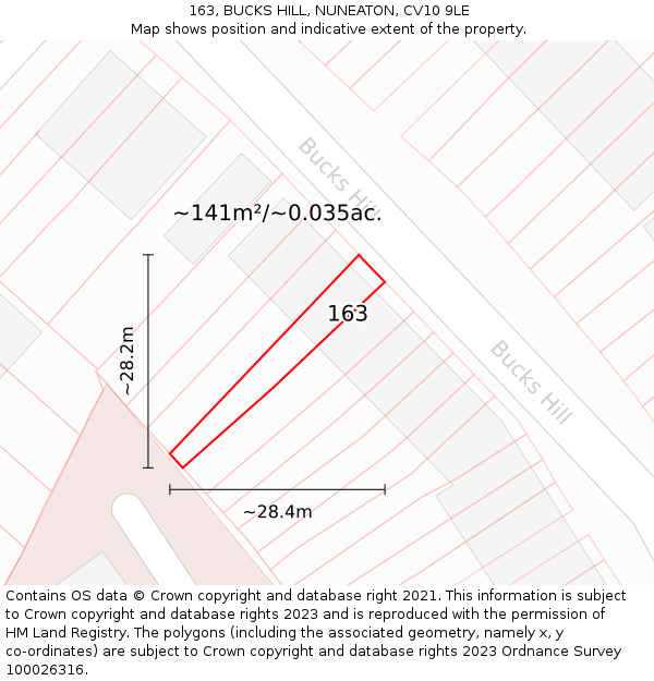 163, BUCKS HILL, NUNEATON, CV10 9LE: Plot and title map