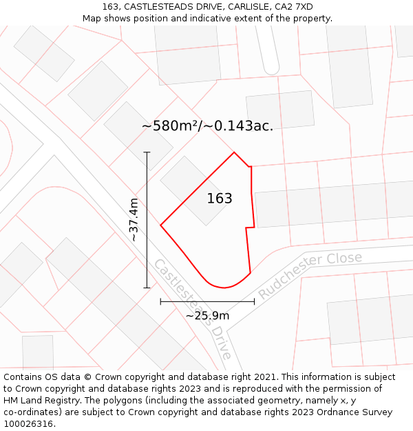 163, CASTLESTEADS DRIVE, CARLISLE, CA2 7XD: Plot and title map