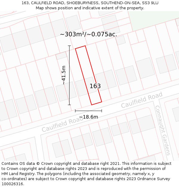 163, CAULFIELD ROAD, SHOEBURYNESS, SOUTHEND-ON-SEA, SS3 9LU: Plot and title map
