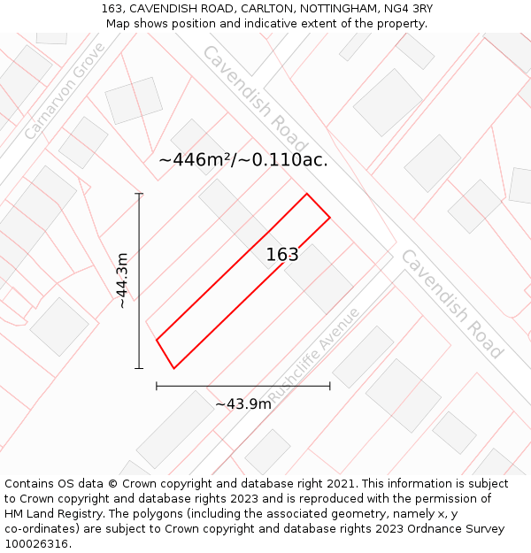 163, CAVENDISH ROAD, CARLTON, NOTTINGHAM, NG4 3RY: Plot and title map