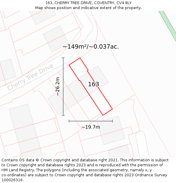 163, CHERRY TREE DRIVE, COVENTRY, CV4 8LY: Plot and title map