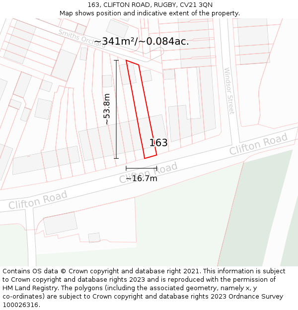 163, CLIFTON ROAD, RUGBY, CV21 3QN: Plot and title map