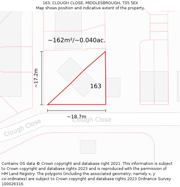 163, CLOUGH CLOSE, MIDDLESBROUGH, TS5 5EX: Plot and title map