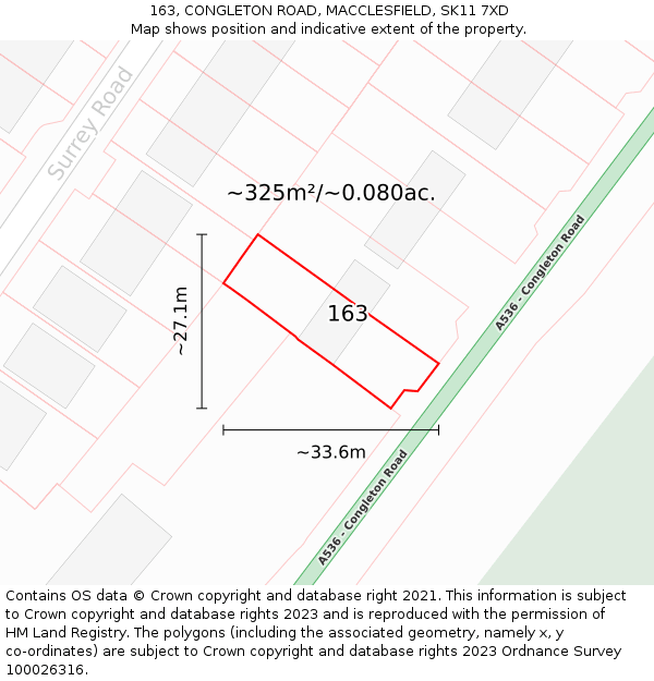 163, CONGLETON ROAD, MACCLESFIELD, SK11 7XD: Plot and title map