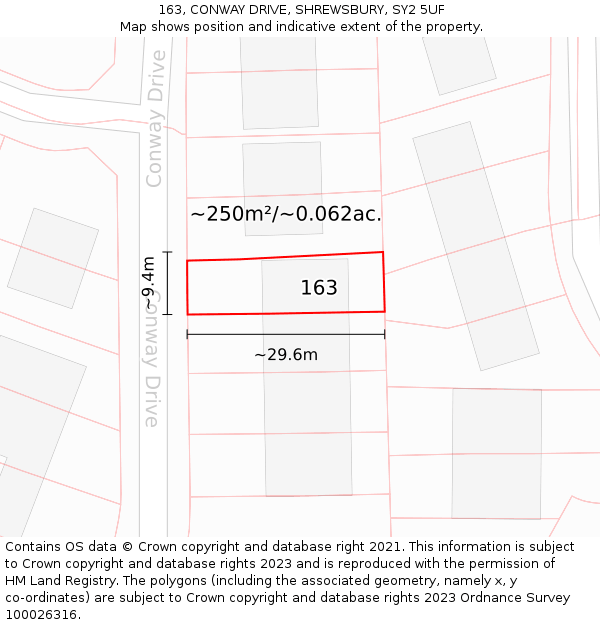 163, CONWAY DRIVE, SHREWSBURY, SY2 5UF: Plot and title map