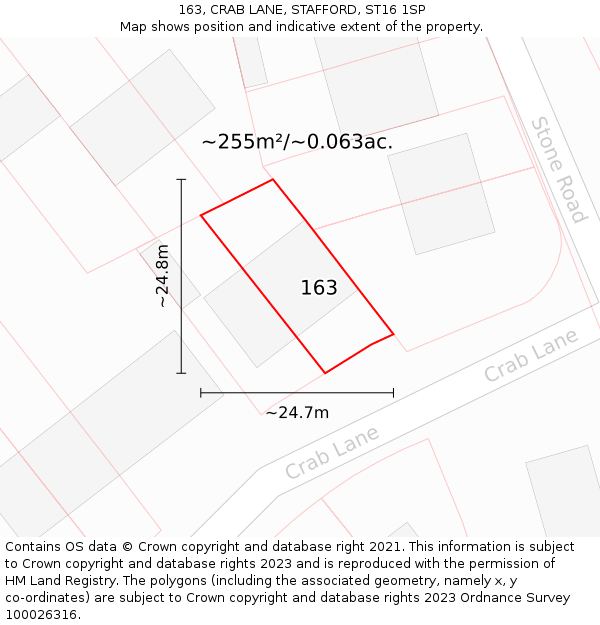 163, CRAB LANE, STAFFORD, ST16 1SP: Plot and title map