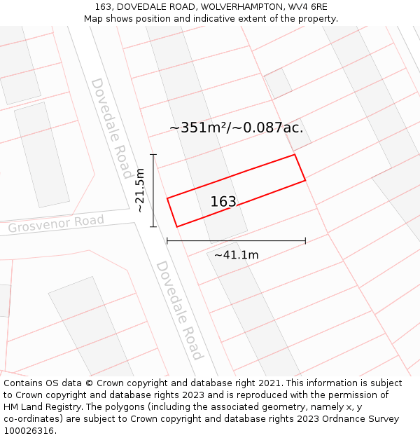 163, DOVEDALE ROAD, WOLVERHAMPTON, WV4 6RE: Plot and title map
