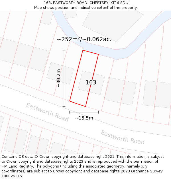 163, EASTWORTH ROAD, CHERTSEY, KT16 8DU: Plot and title map