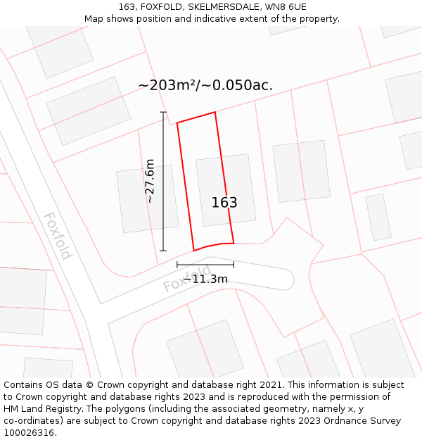 163, FOXFOLD, SKELMERSDALE, WN8 6UE: Plot and title map