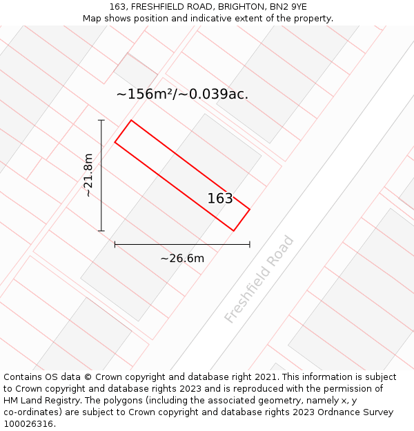 163, FRESHFIELD ROAD, BRIGHTON, BN2 9YE: Plot and title map