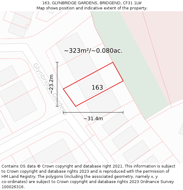 163, GLYNBRIDGE GARDENS, BRIDGEND, CF31 1LW: Plot and title map