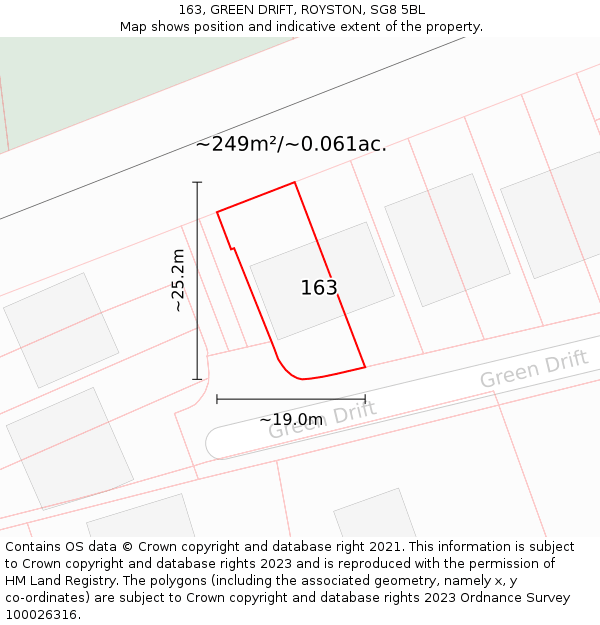 163, GREEN DRIFT, ROYSTON, SG8 5BL: Plot and title map