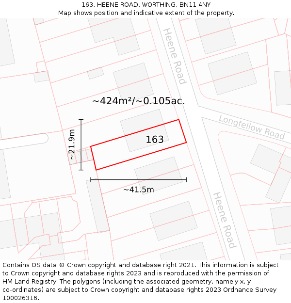 163, HEENE ROAD, WORTHING, BN11 4NY: Plot and title map