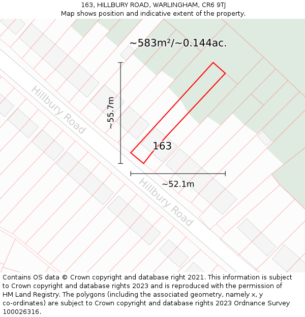 163, HILLBURY ROAD, WARLINGHAM, CR6 9TJ: Plot and title map