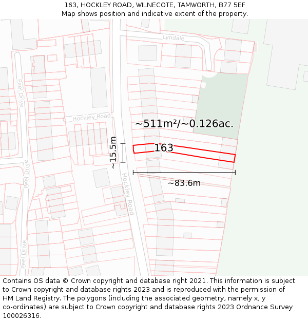 163, HOCKLEY ROAD, WILNECOTE, TAMWORTH, B77 5EF: Plot and title map