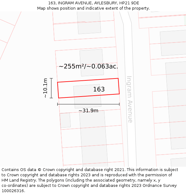 163, INGRAM AVENUE, AYLESBURY, HP21 9DE: Plot and title map
