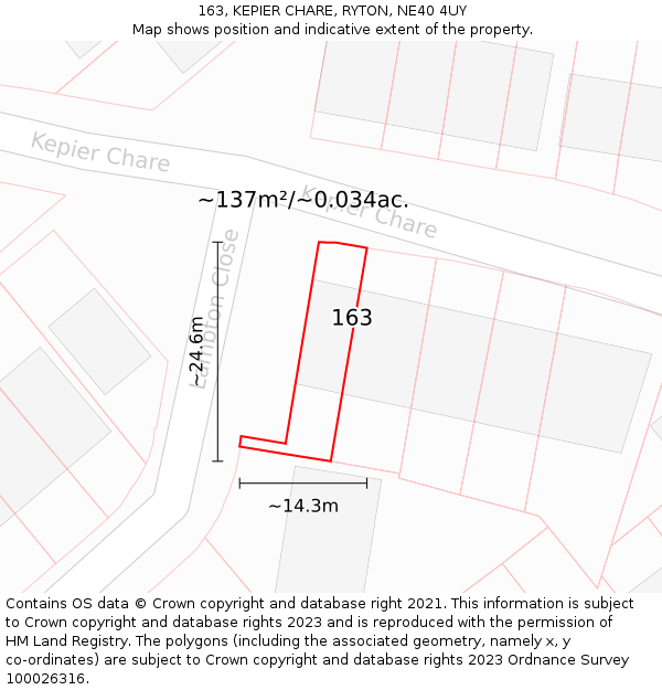163, KEPIER CHARE, RYTON, NE40 4UY: Plot and title map