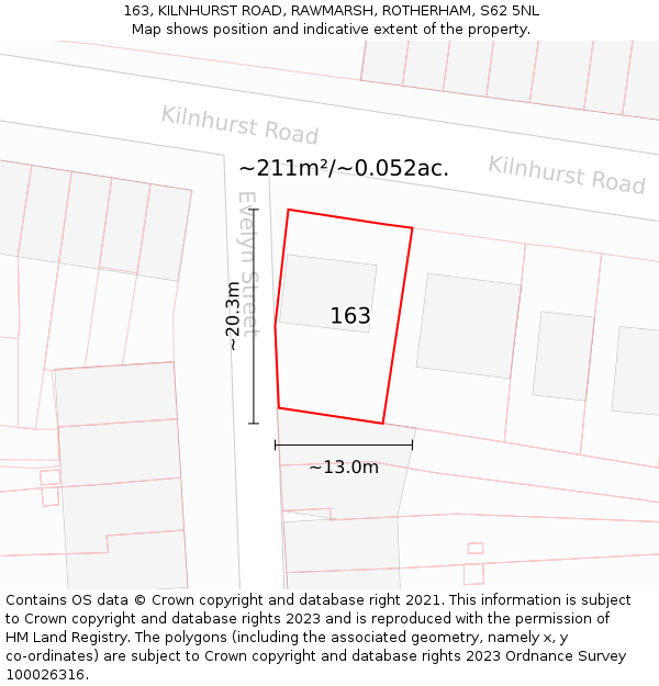 163, KILNHURST ROAD, RAWMARSH, ROTHERHAM, S62 5NL: Plot and title map