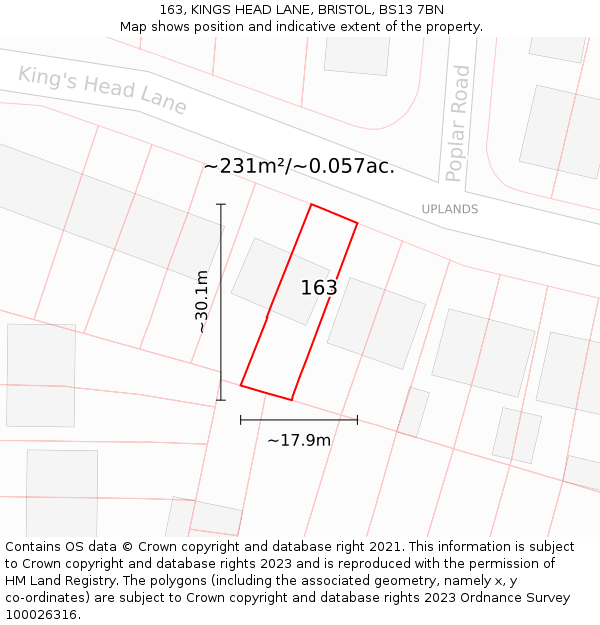 163, KINGS HEAD LANE, BRISTOL, BS13 7BN: Plot and title map