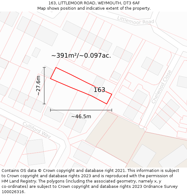 163, LITTLEMOOR ROAD, WEYMOUTH, DT3 6AF: Plot and title map