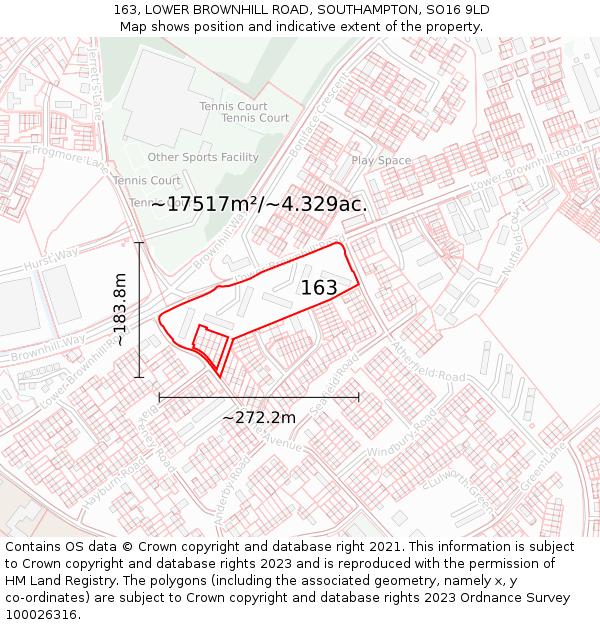 163, LOWER BROWNHILL ROAD, SOUTHAMPTON, SO16 9LD: Plot and title map